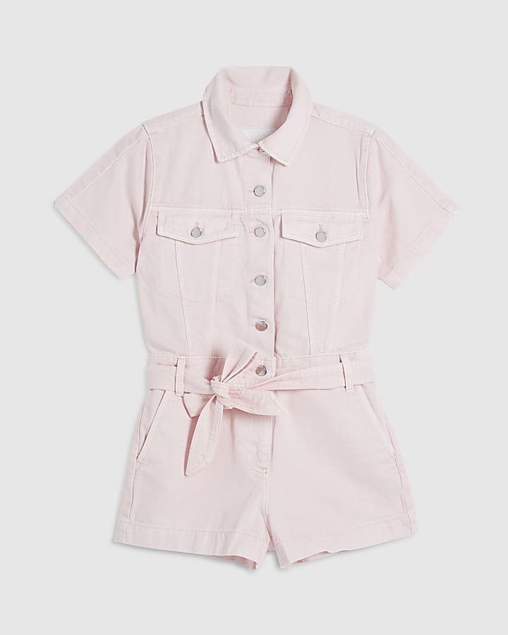 Pink Denim Short Sleeve Playsuit