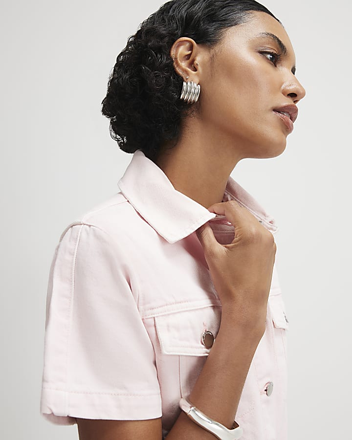 Pink Denim Short Sleeve Playsuit