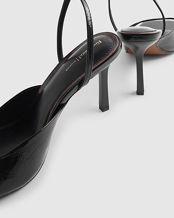 Black Square Toe Heeled Sandals