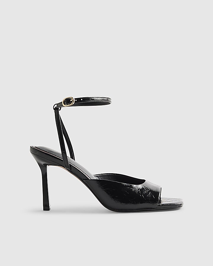 Black Square Toe Heeled Sandals