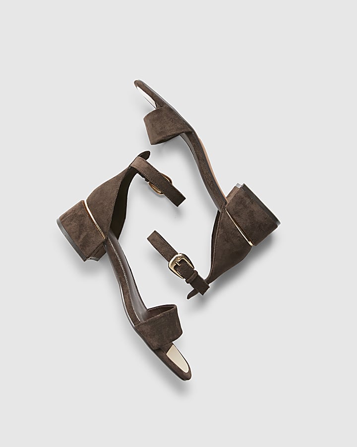 Brown Faux Suede Low Block Heel Sandals