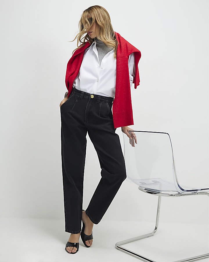 Black High Waisted Tapered Jeans