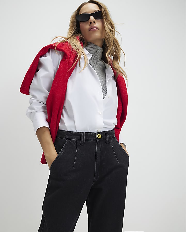 Black High Waisted Tapered Jeans