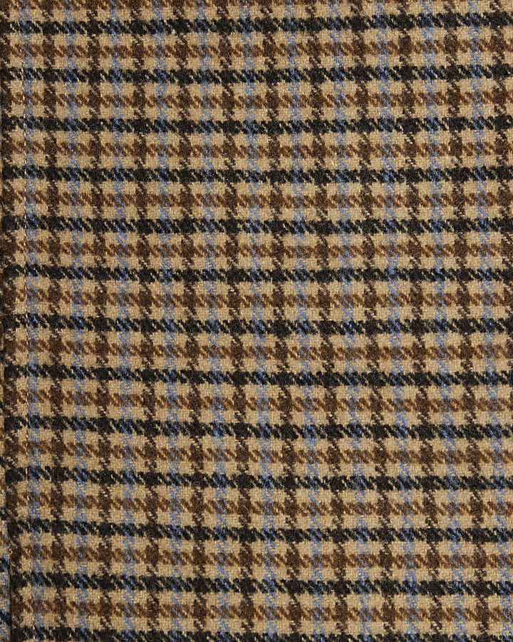 Brown Check Funnel Neck Jacket