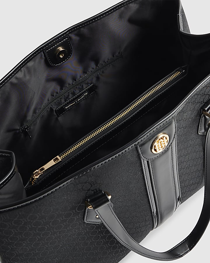 Black Jacquard Monogram Shopper Bundle Bag