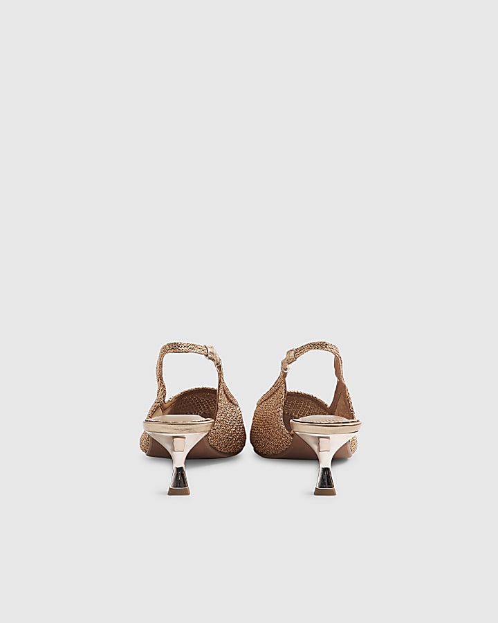 Rose Gold Crochet Sling Back Court Heels