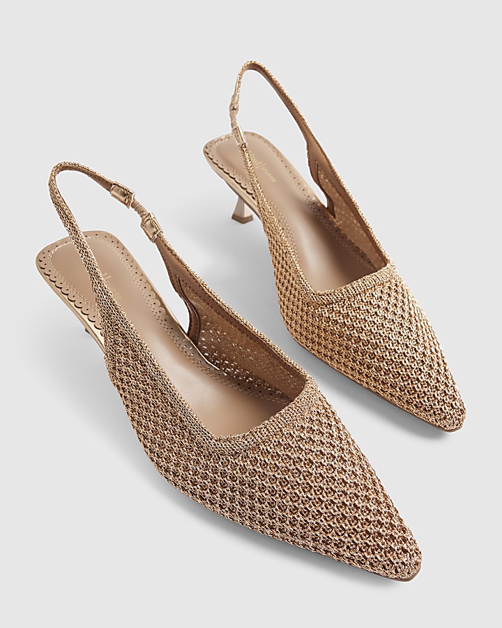 Rose Gold Crochet Sling Back Court Heels