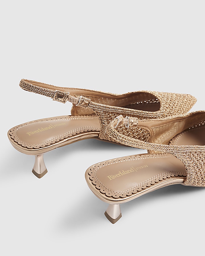 Rose Gold Crochet Sling Back Court Heels