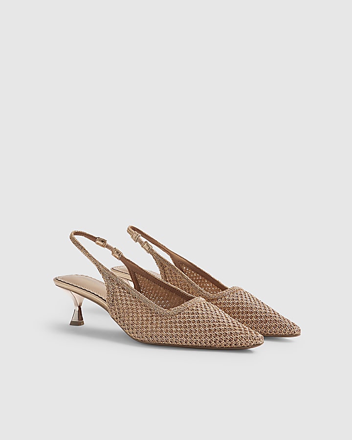 Rose Gold Crochet Sling Back Court Heels