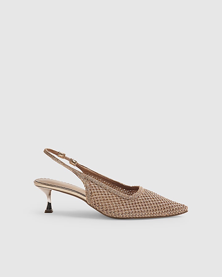 Rose Gold Crochet Sling Back Court Heels