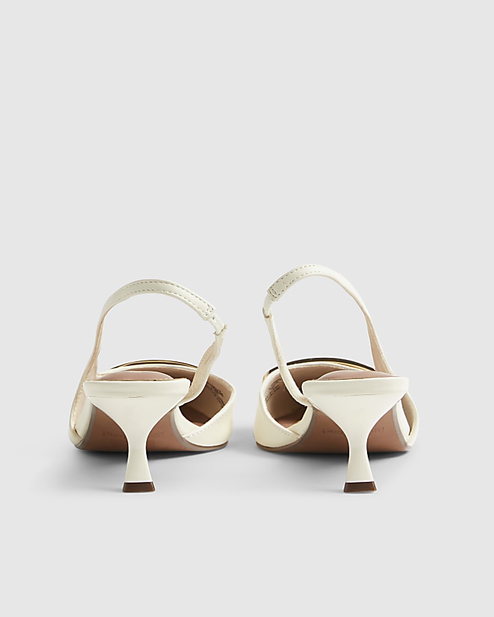 Cream Pointed Sling Back Court Heels