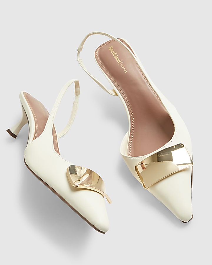 Cream Pointed Sling Back Court Heels