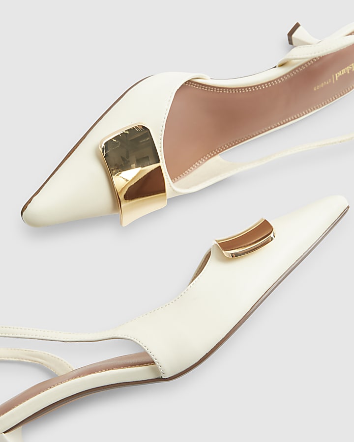 Cream Pointed Sling Back Court Heels