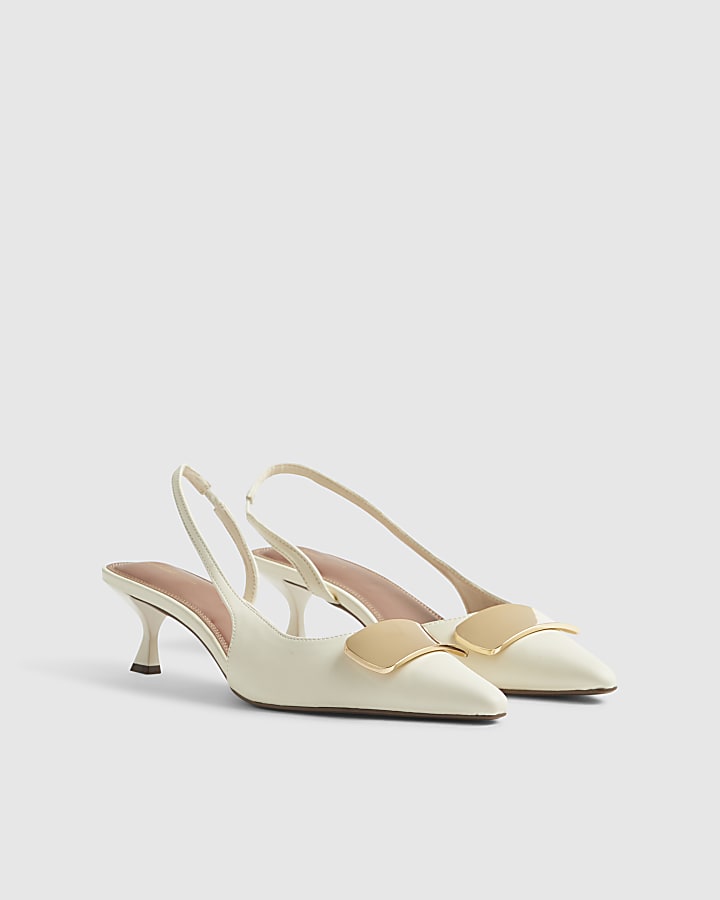 Cream Pointed Sling Back Court Heels