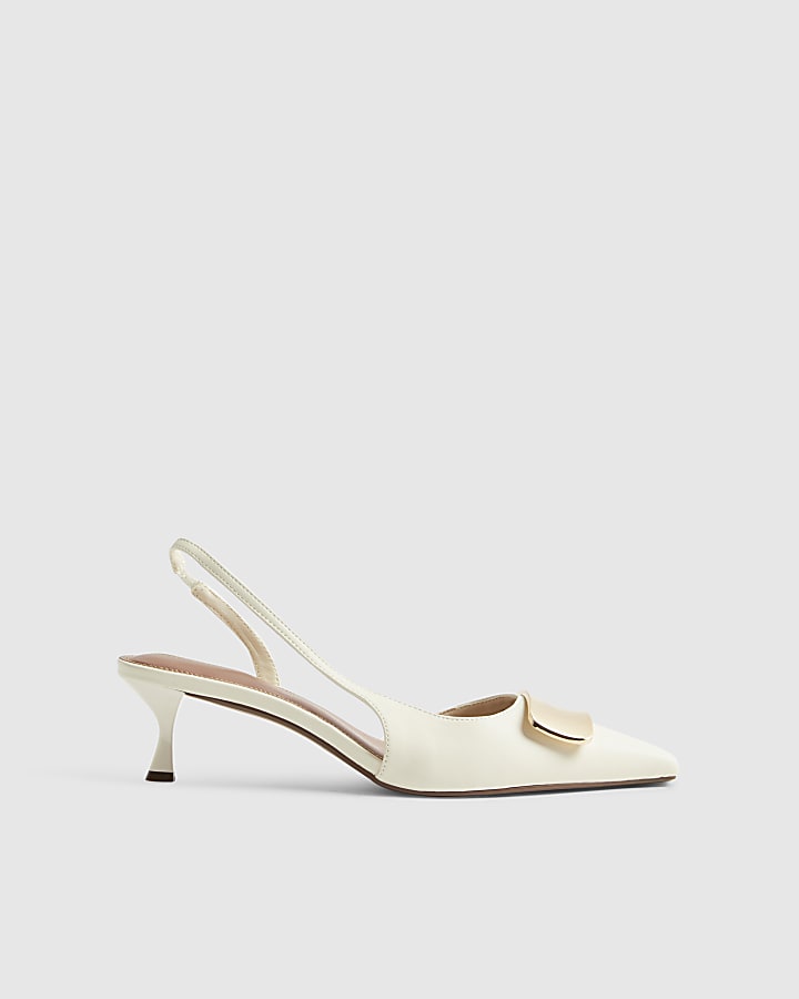 Cream Pointed Sling Back Court Heels