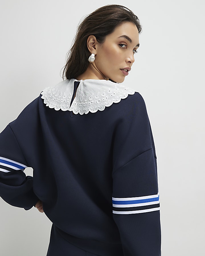 Navy Long Sleeve Collared Number Sweatshirt
