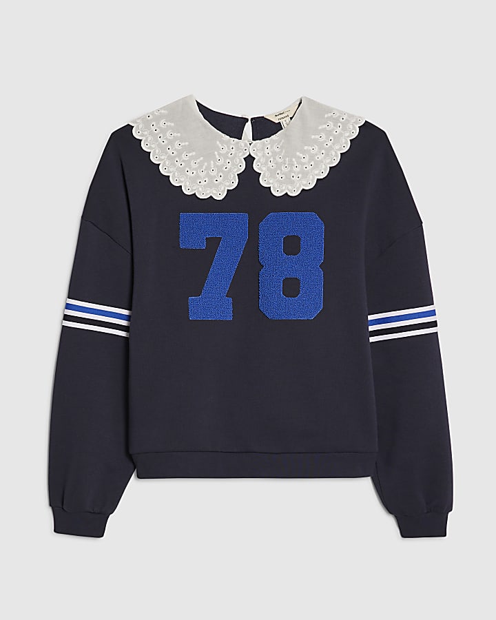 Navy Long Sleeve Collared Number Sweatshirt