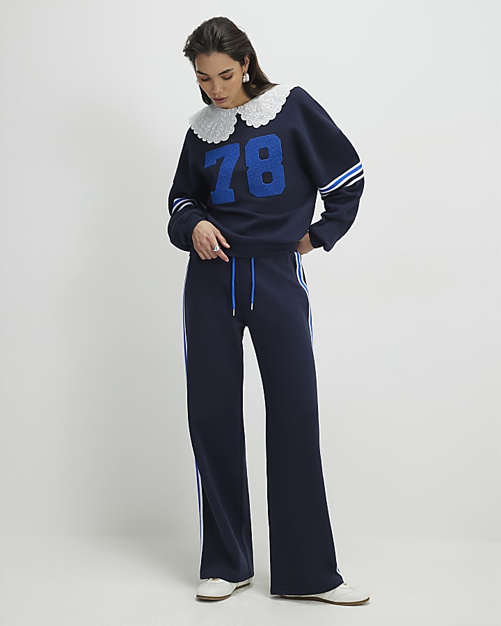 Navy Long Sleeve Collared Number Sweatshirt