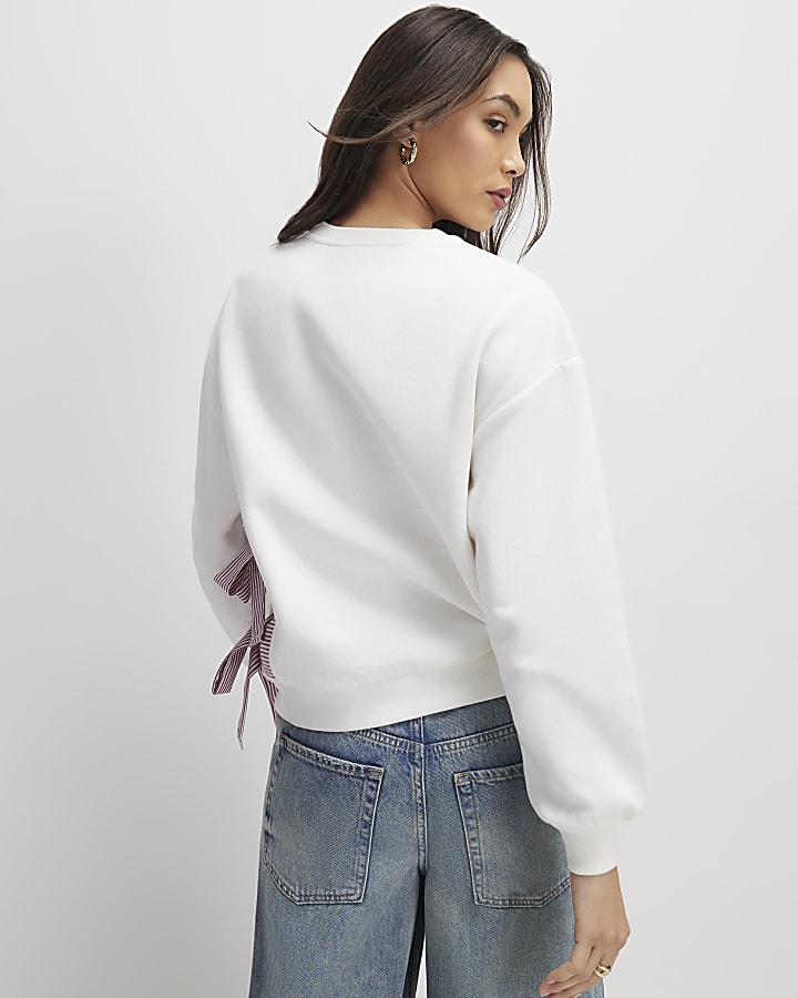 Cream Long Sleeve Paris Bow Sweatshirt