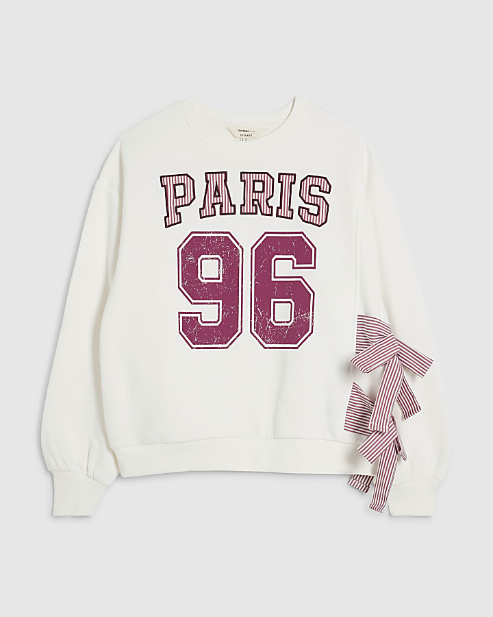 Cream Long Sleeve Paris Bow Sweatshirt