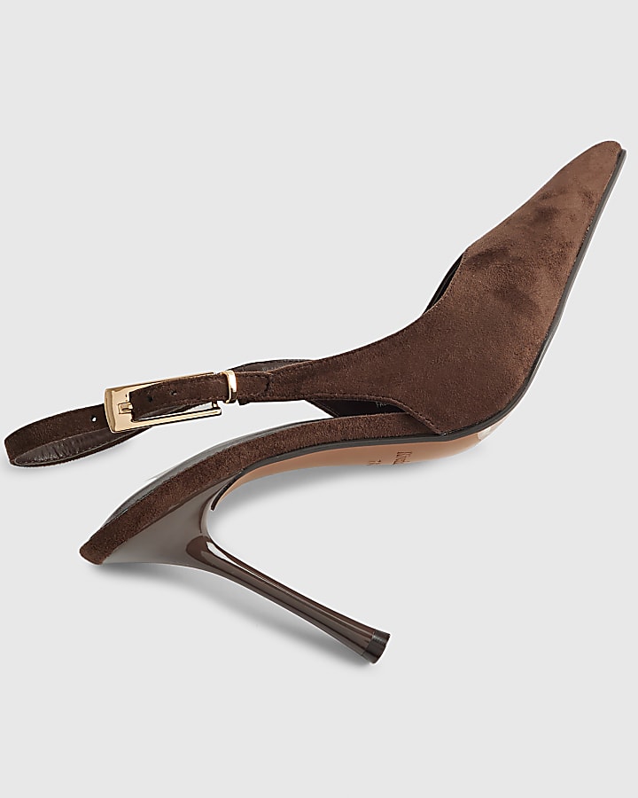 Brown Wide Fit Faux Suede Sling Back Heels