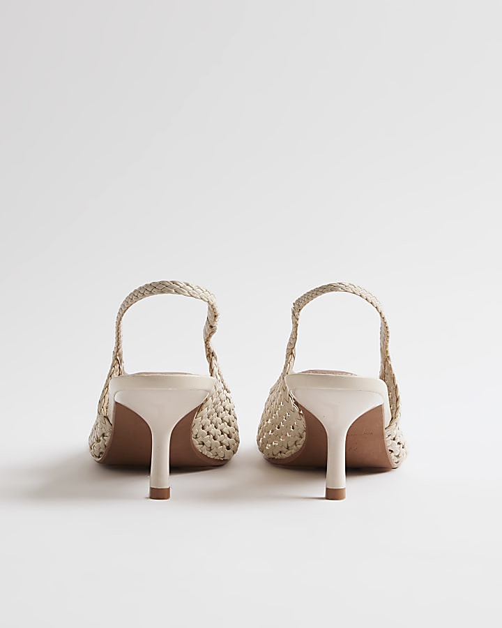 White Wide Fit Woven Slingback Court Heels