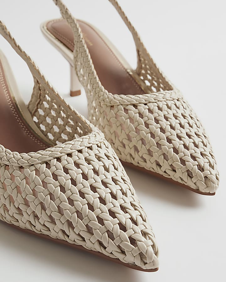 White Wide Fit Woven Slingback Court Heels