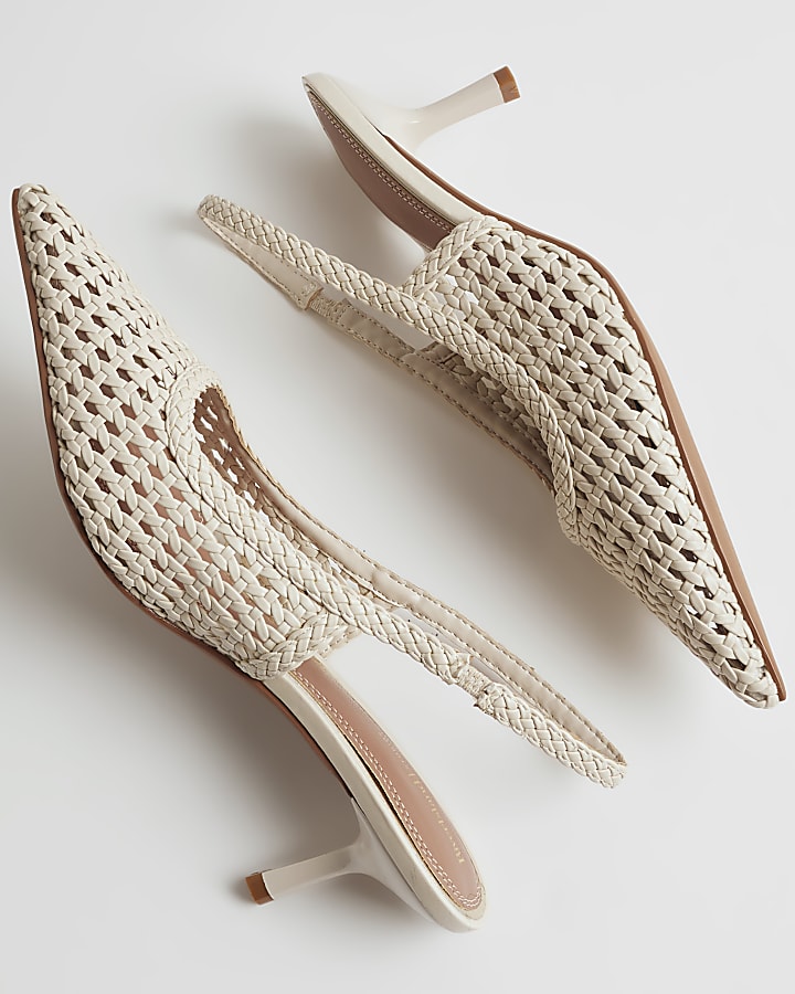 White Wide Fit Woven Slingback Court Heels