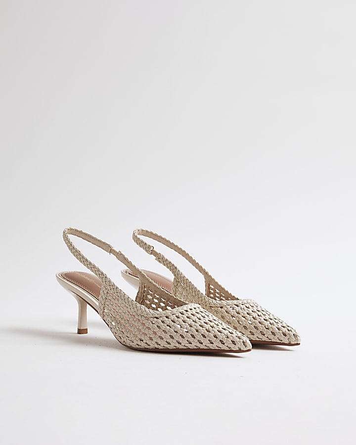White Wide Fit Woven Slingback Court Heels