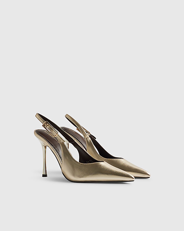 Gold Buckle Sling Back Court Heels
