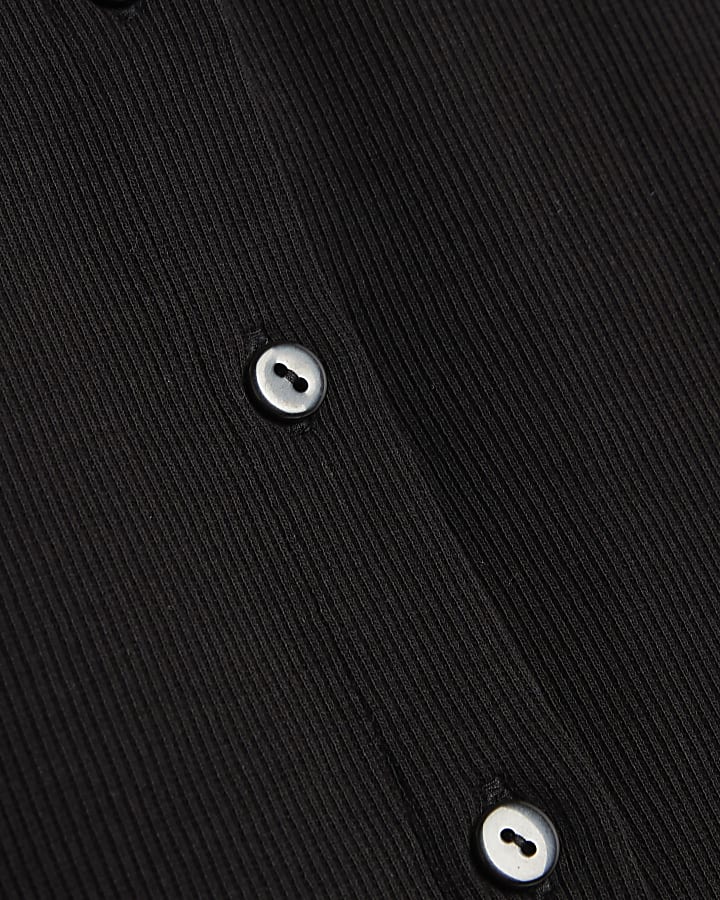 Black Long Sleeve Shoulder Pad Button Up Top