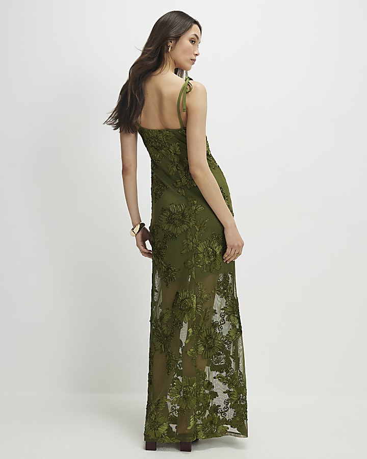 Khaki Sleeveless Cornelli Maxi Dress
