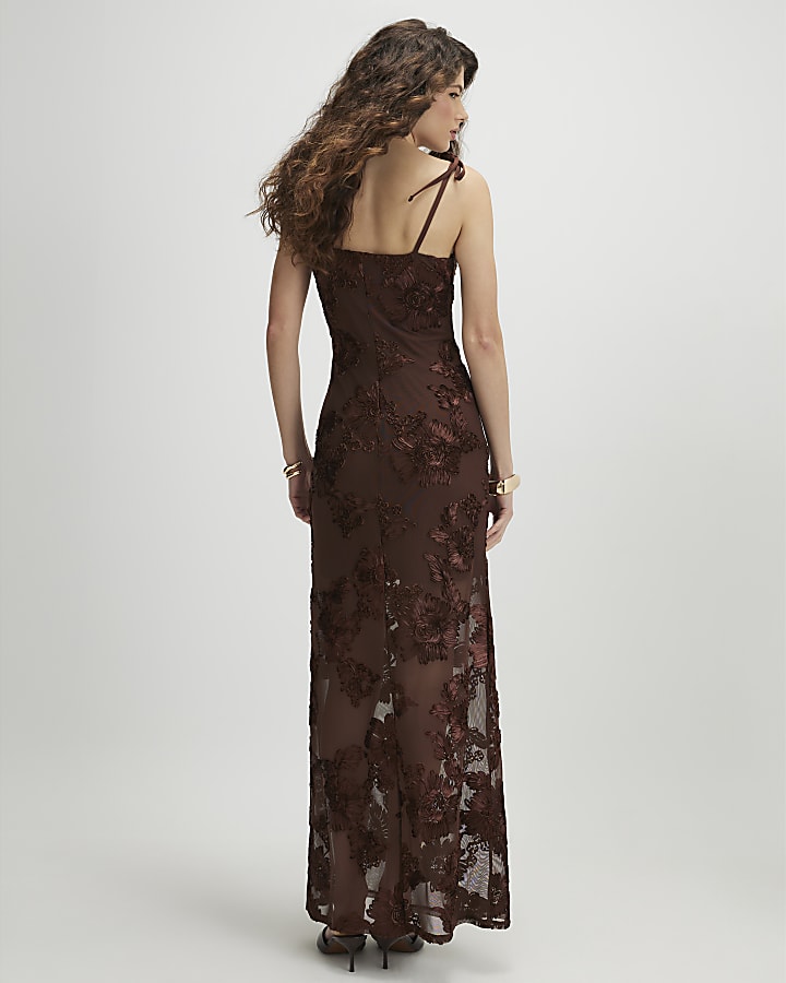 Brown Sleeveless Cornelli Maxi Dress