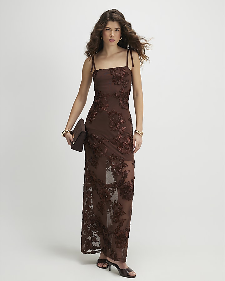 Brown Sleeveless Cornelli Maxi Dress