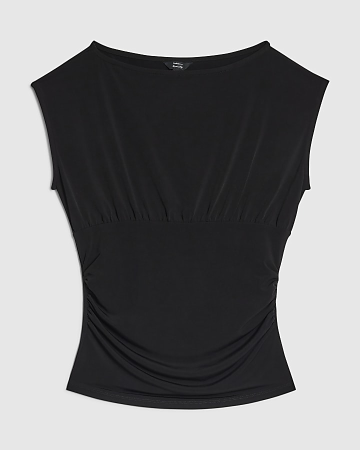 Black Ruched Short Sleeve Top