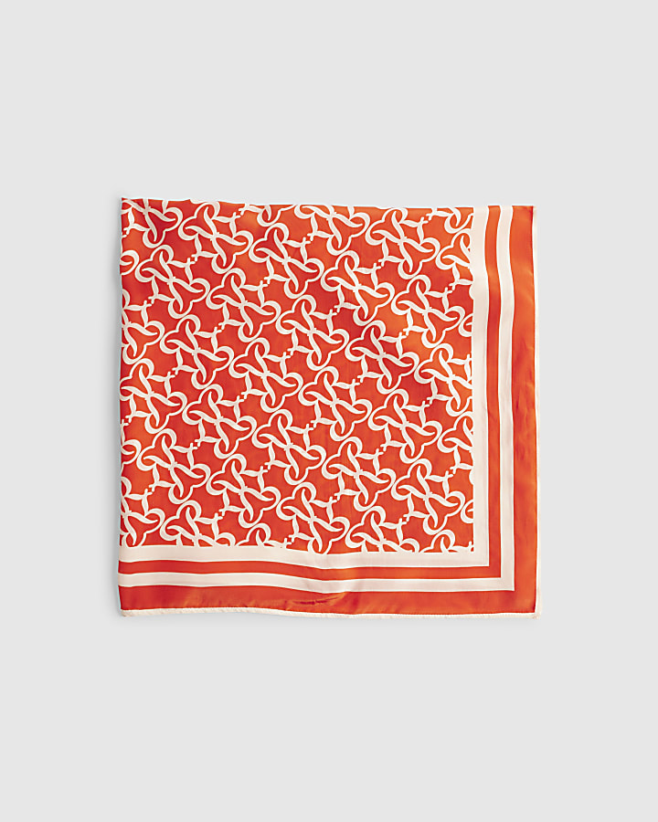 Red Monogram Print Scarf