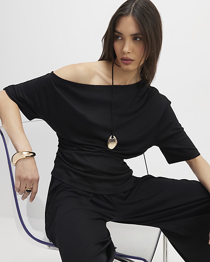Black Off Shoulder Drape Top