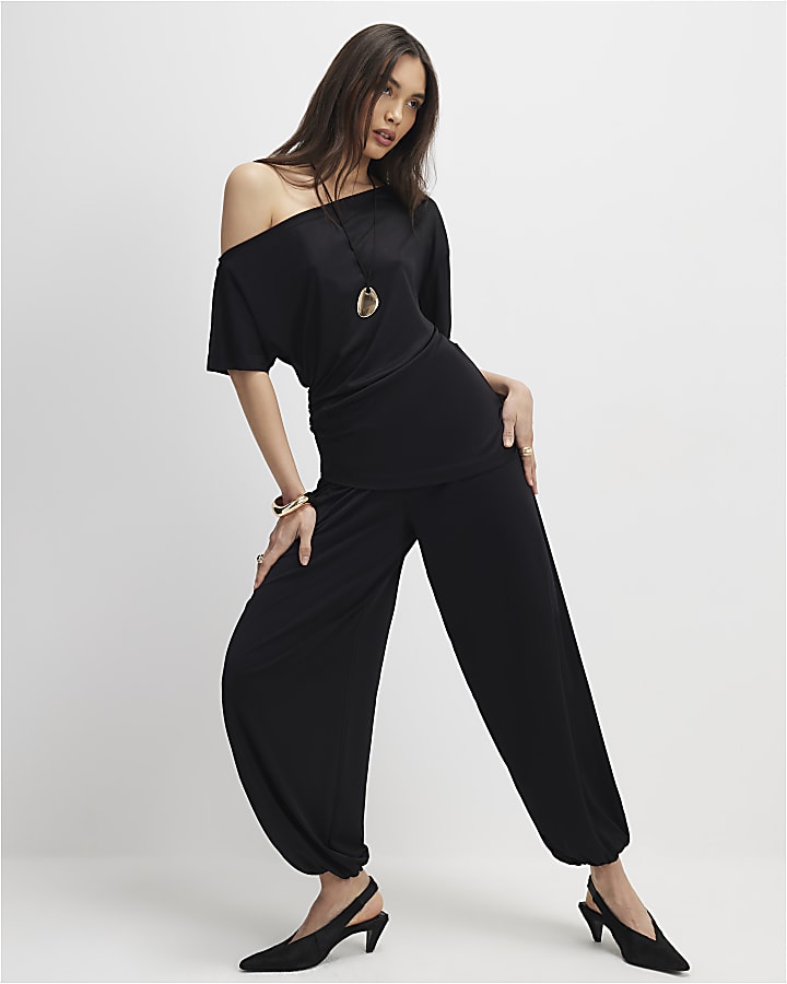 Black Off Shoulder Drape Top