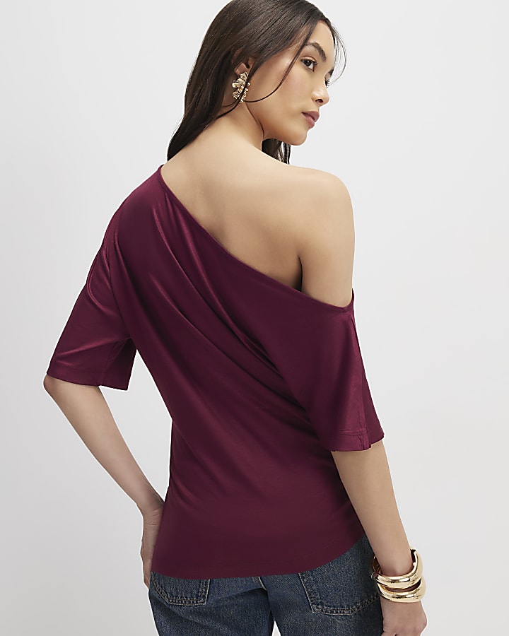 Red Off Shoulder Drape Top