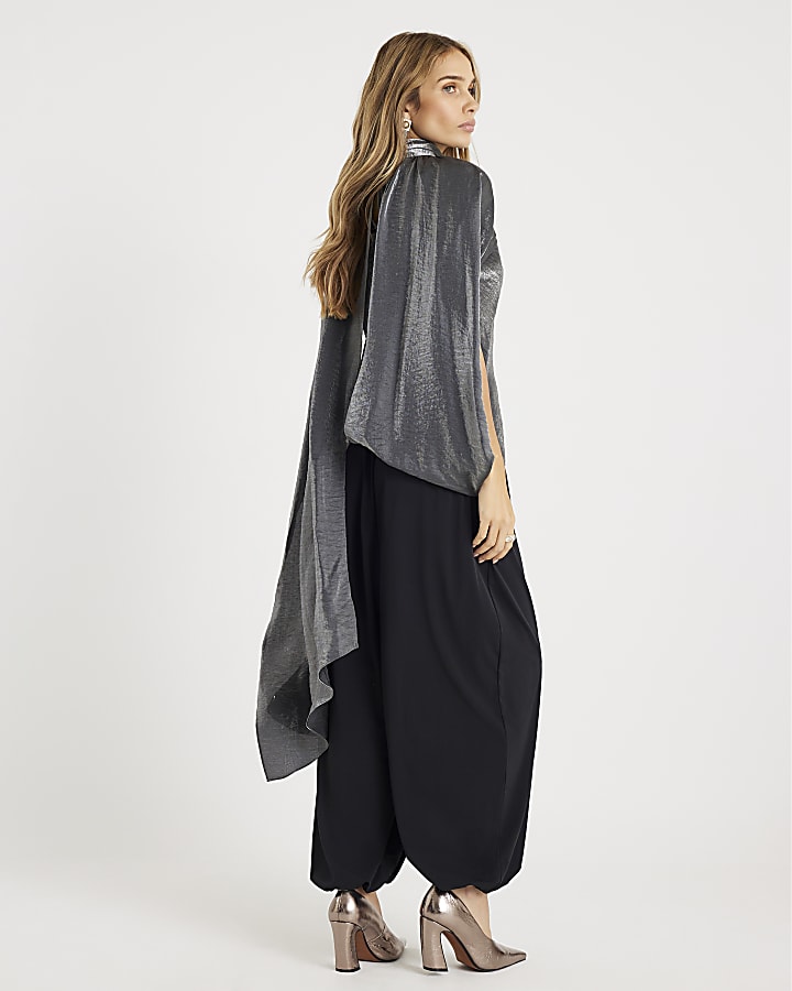 Black Barrel Leg Trousers