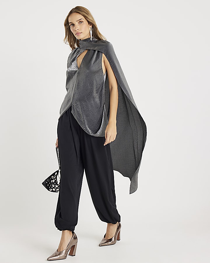 Black Barrel Leg Trousers