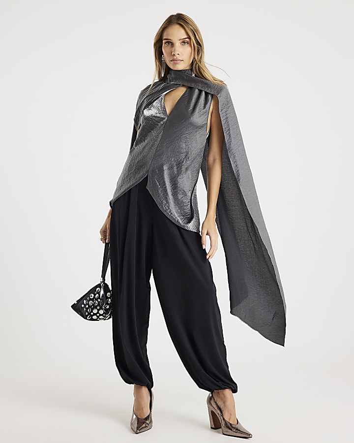 Black Barrel Leg Trousers