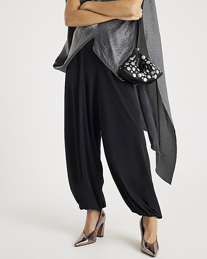 Black Barrel Leg Trousers