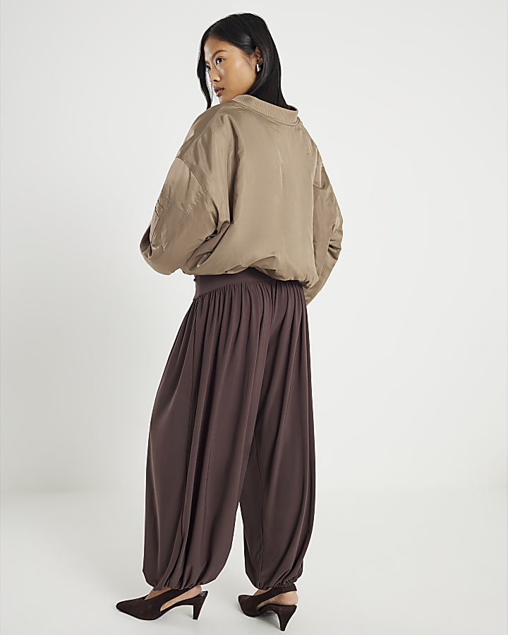 Petite Brown Balloon Leg Trousers