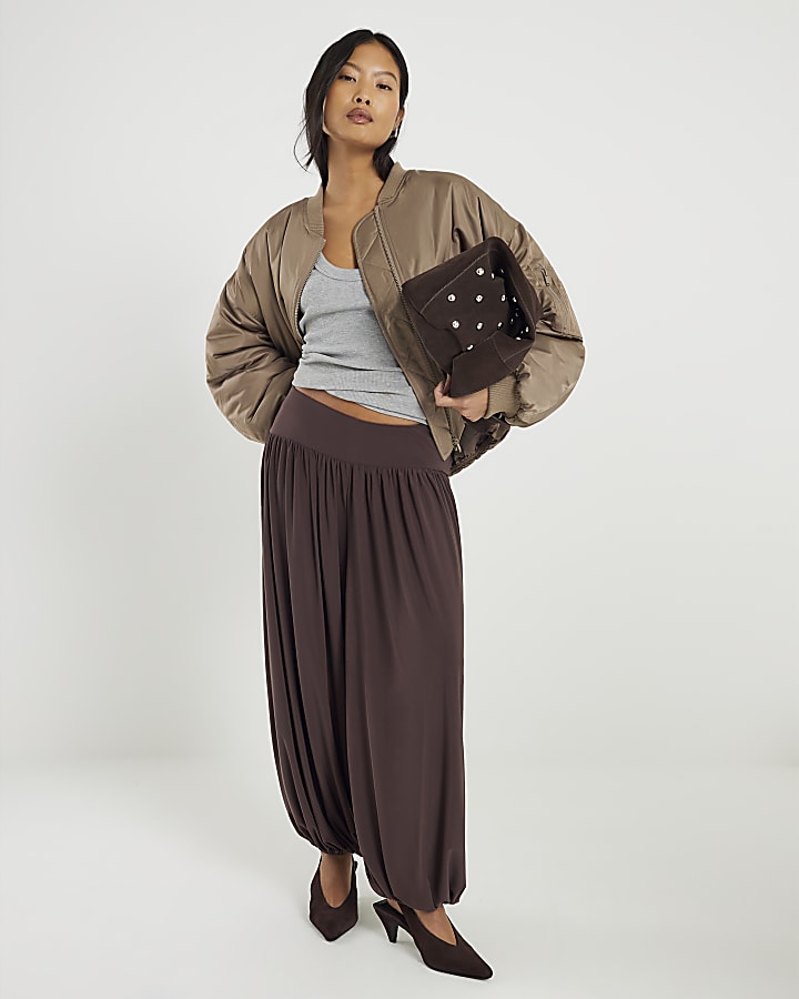 Petite Brown Balloon Leg Trousers