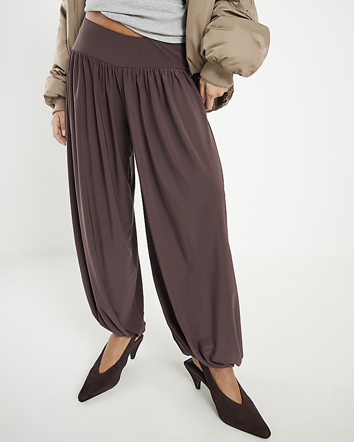 Petite Brown Balloon Leg Trousers