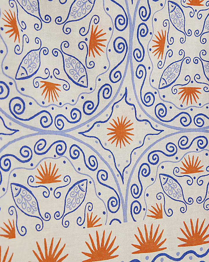 Blue Printed Linen Blend Tank Top