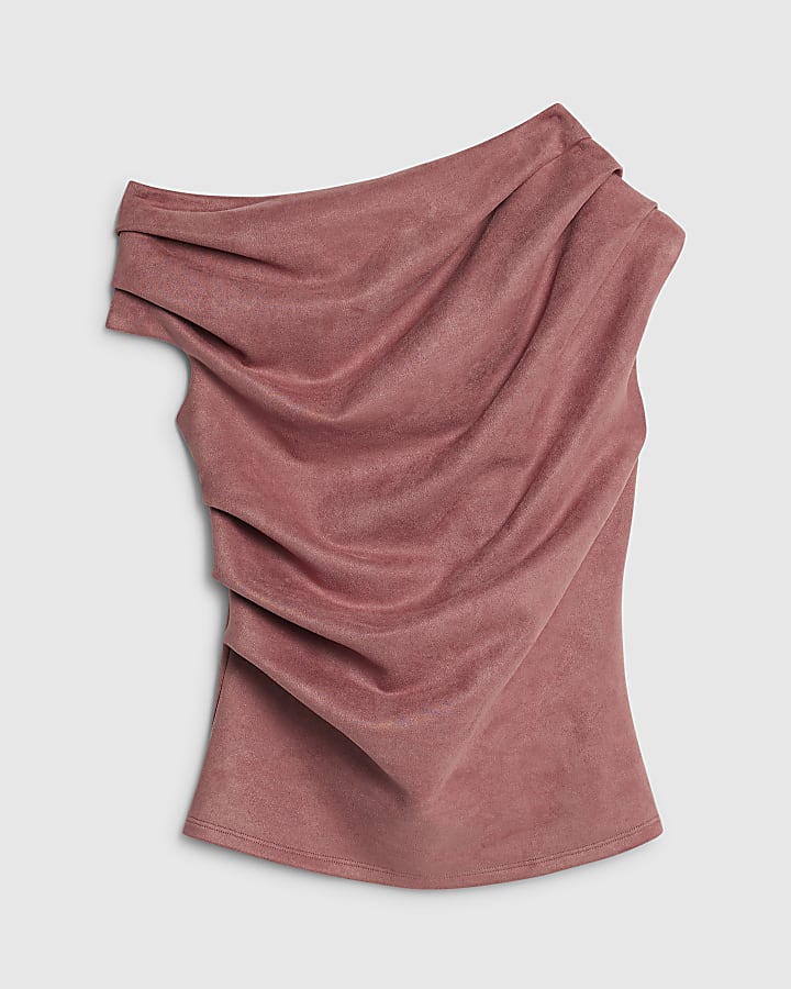 Pink Faux Suede Sleeveless Drape Top