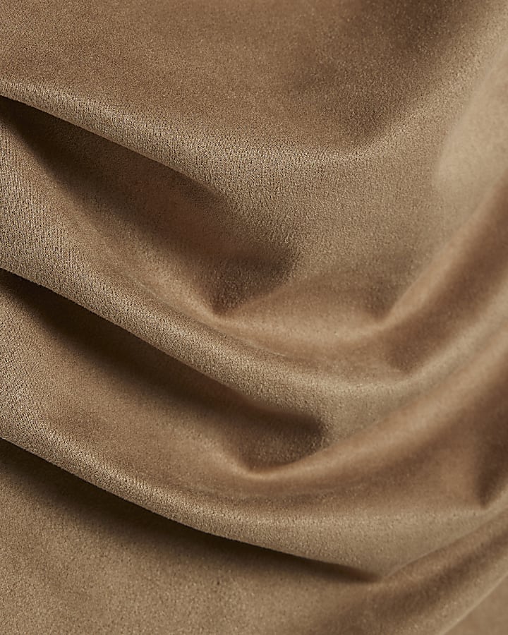 Beige Faux Suede Sleeveless Drape Top