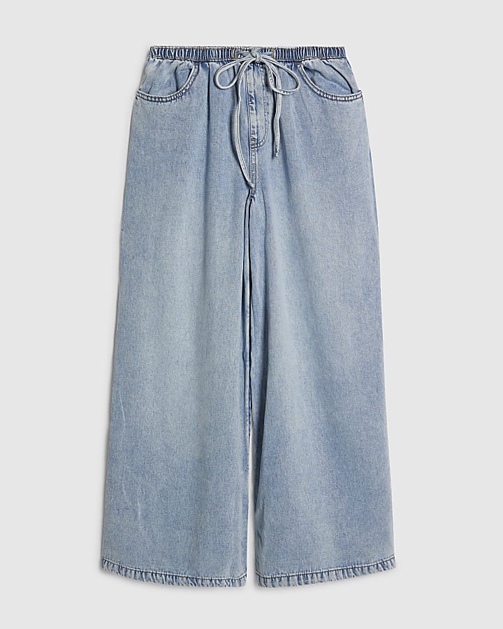 Petite Blue Wide Leg Pyjama Style Jeans